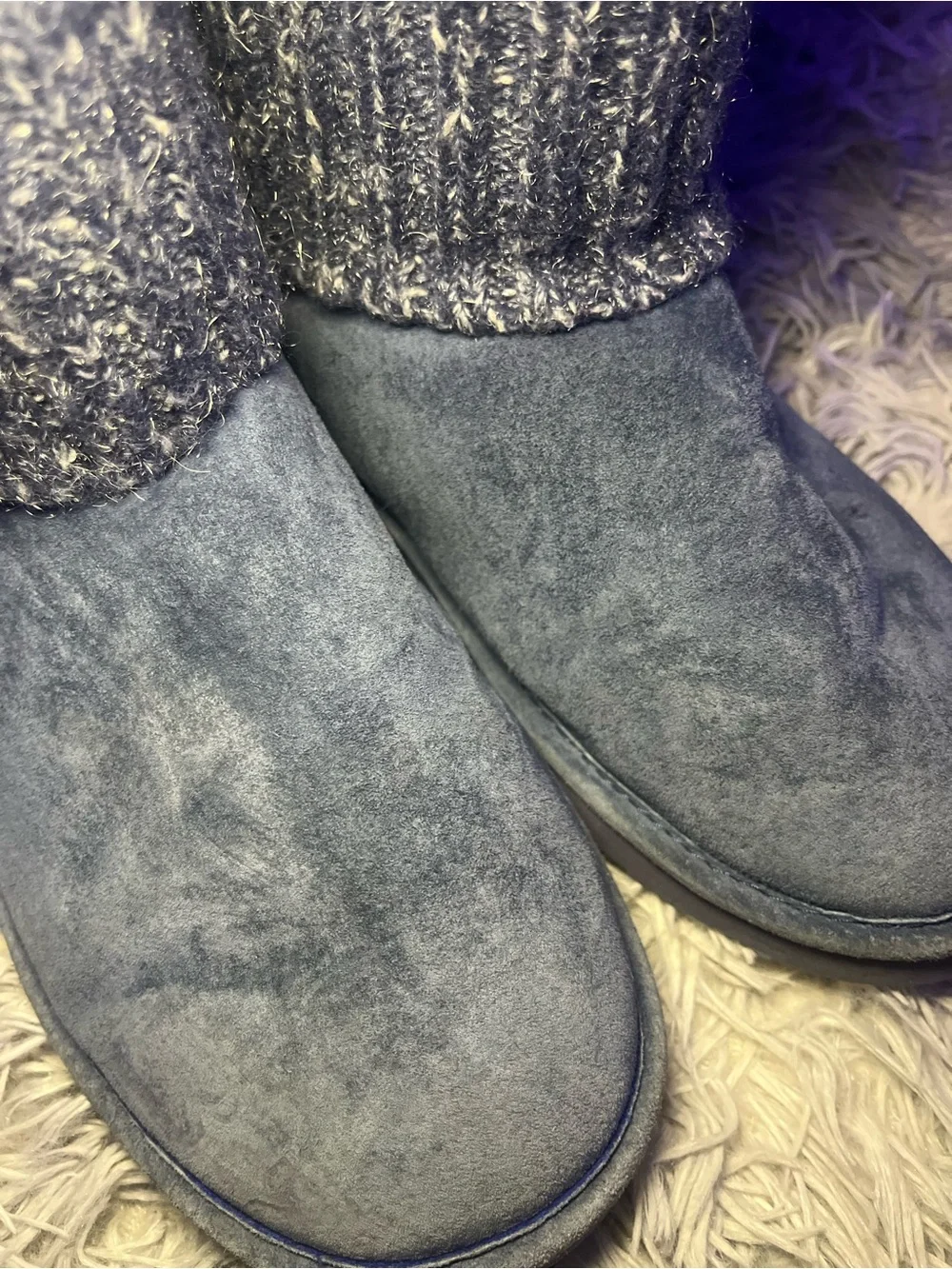 Cozy Women's Lams Fold-Over Knit Cuff Booties - Blue